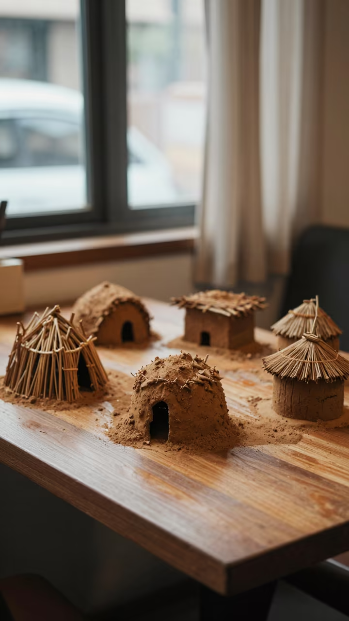 Maasai Boma Model on Cafe Table in on a cafe table by a window near Nairobi