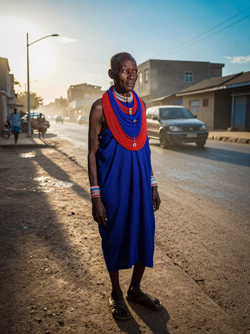 Maasai Elder in Dar es Salaam Golden Hour in in Dar es Salaam