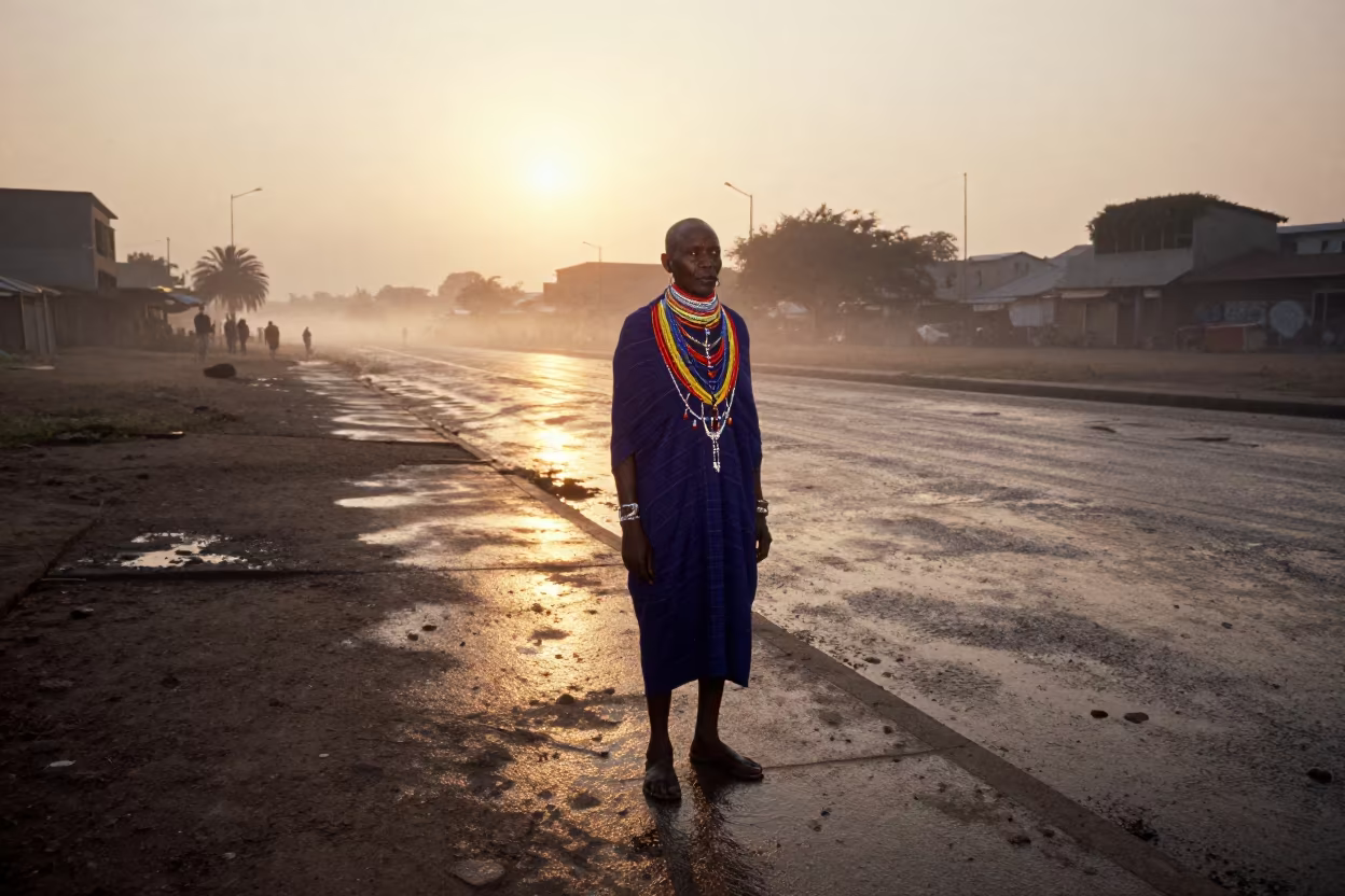 Maasai Elder in Dar es Salaam Sunset Fog in in Dar es Salaam