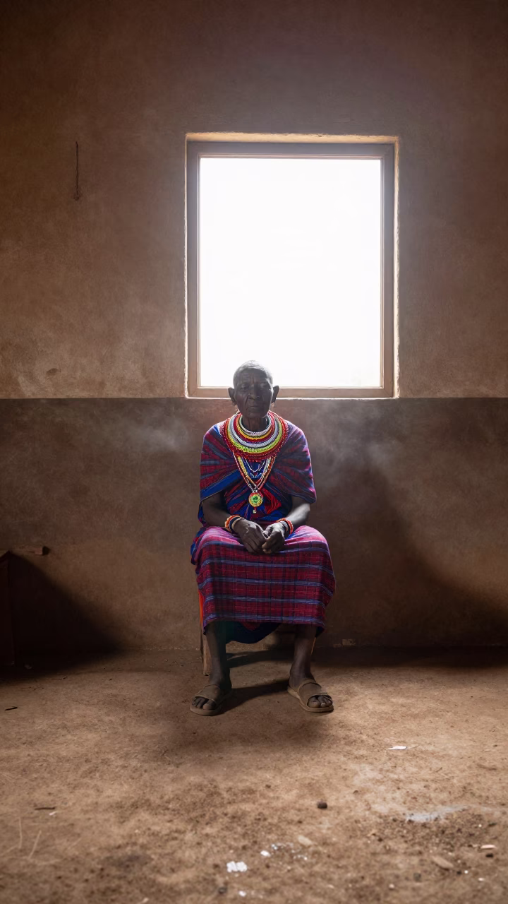 Maasai Elder in Night Window Light Nairobi in in Nairobi