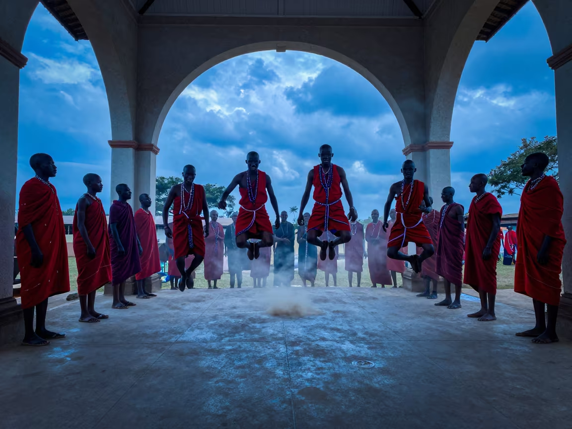 Maasai Jumping Dance Ceremony Nairobi Hall in in a ceremonial hall in Nairobi