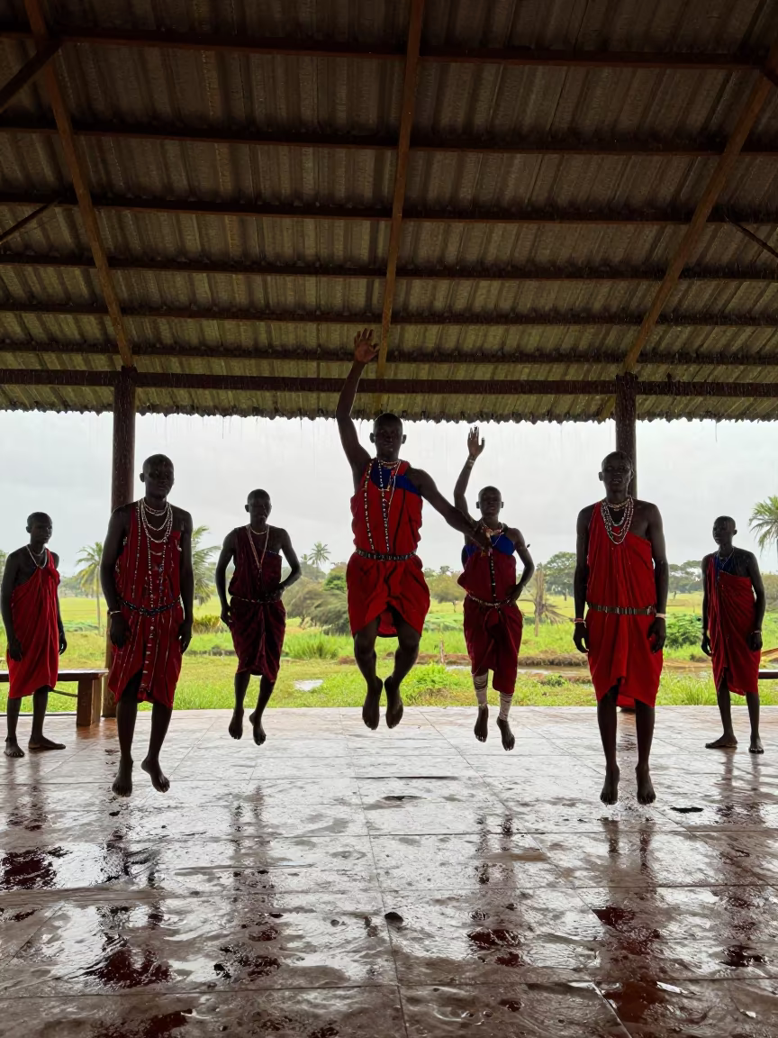 Maasai Jumping Dance Ceremony in Dar es Salaam Hall in in a ceremonial hall in Dar es Salaam
