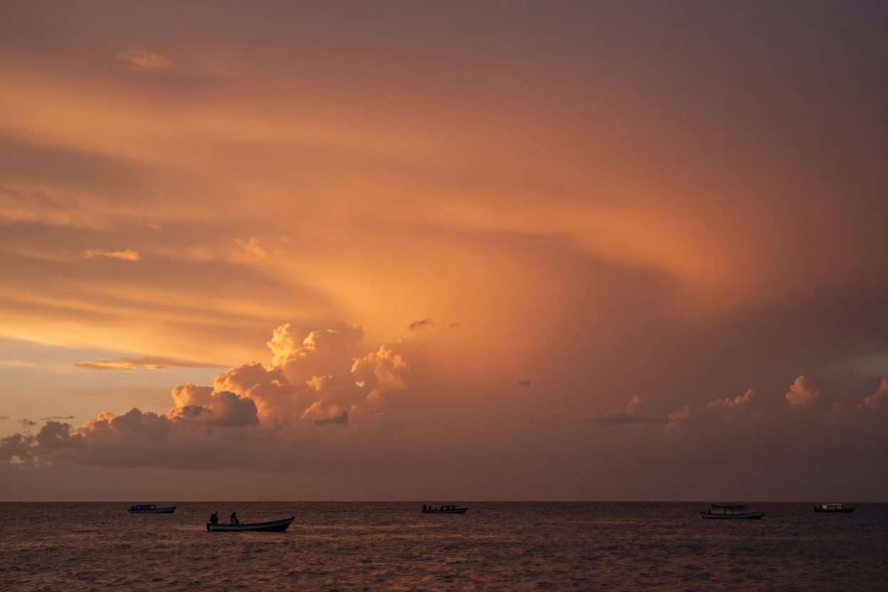 Mackerel Sky Sunset Over Cuban Harbor Thunderheads in over a horizon of stacked thunderheads in Cuba