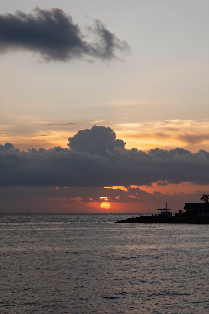Mackerel Sky Sunset Over Kenya Harbor Thunderheads in over a horizon of stacked thunderheads in Kenya