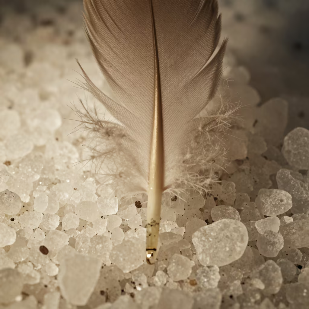 Macro Feather Barbule Hooks on Salt Crystals in on salt crystals along a pan rim in Bogura