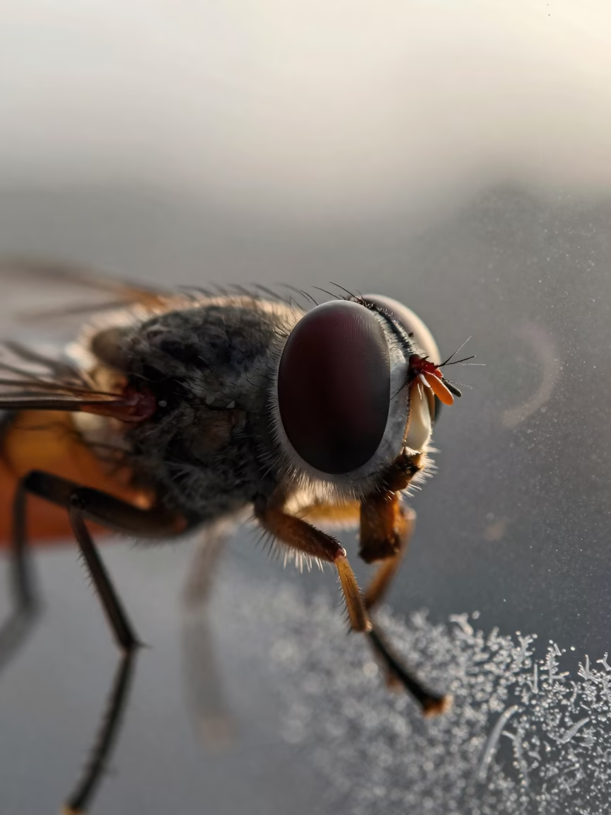 Macro Horsefly Eye Frost Window La Romana in along a frost-edged windowpane in La Romana