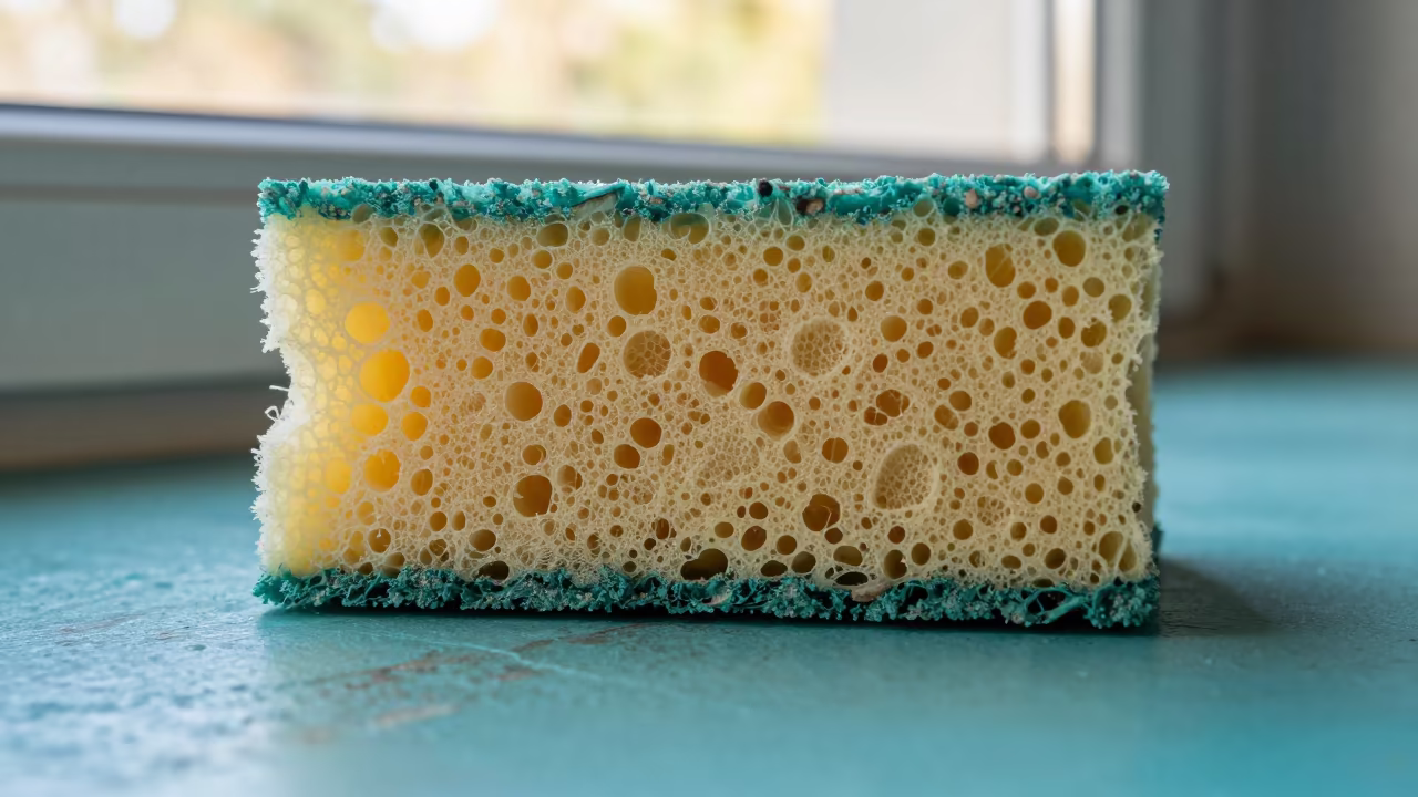Macro Pore Network of Sponge Cross Section in against weathered turquoise paint in Dali