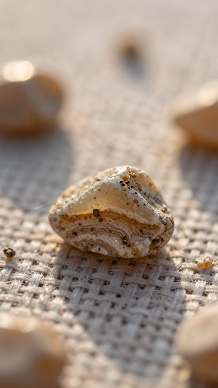 Macro Sand Grain on Linen in Sacaba Dawn Light in against woven linen fibers in Sacaba