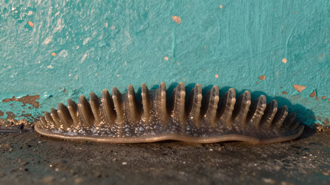 Macro Snail Radula Teeth Turquoise Raipur in against weathered turquoise paint in Raipur