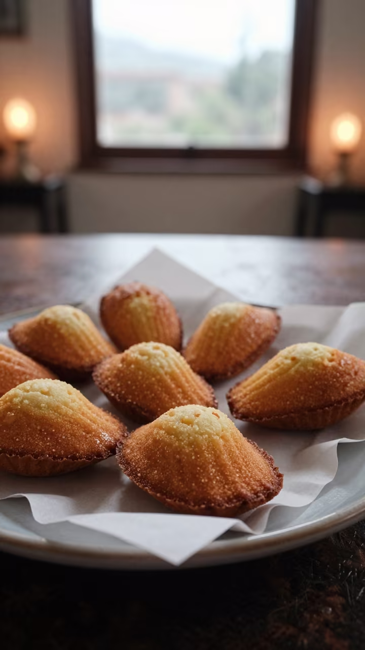 Madeleine Cakes on Parchment in Zacatecas Window in on a ceramic plate by a window in Zacatecas