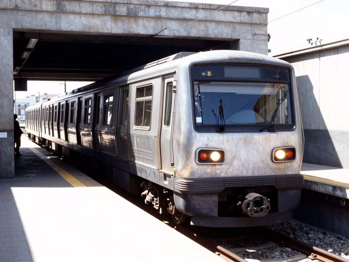 Madrid Metro Train Emerging Into Bright Midmorning Daylight in in Madrid, Spain