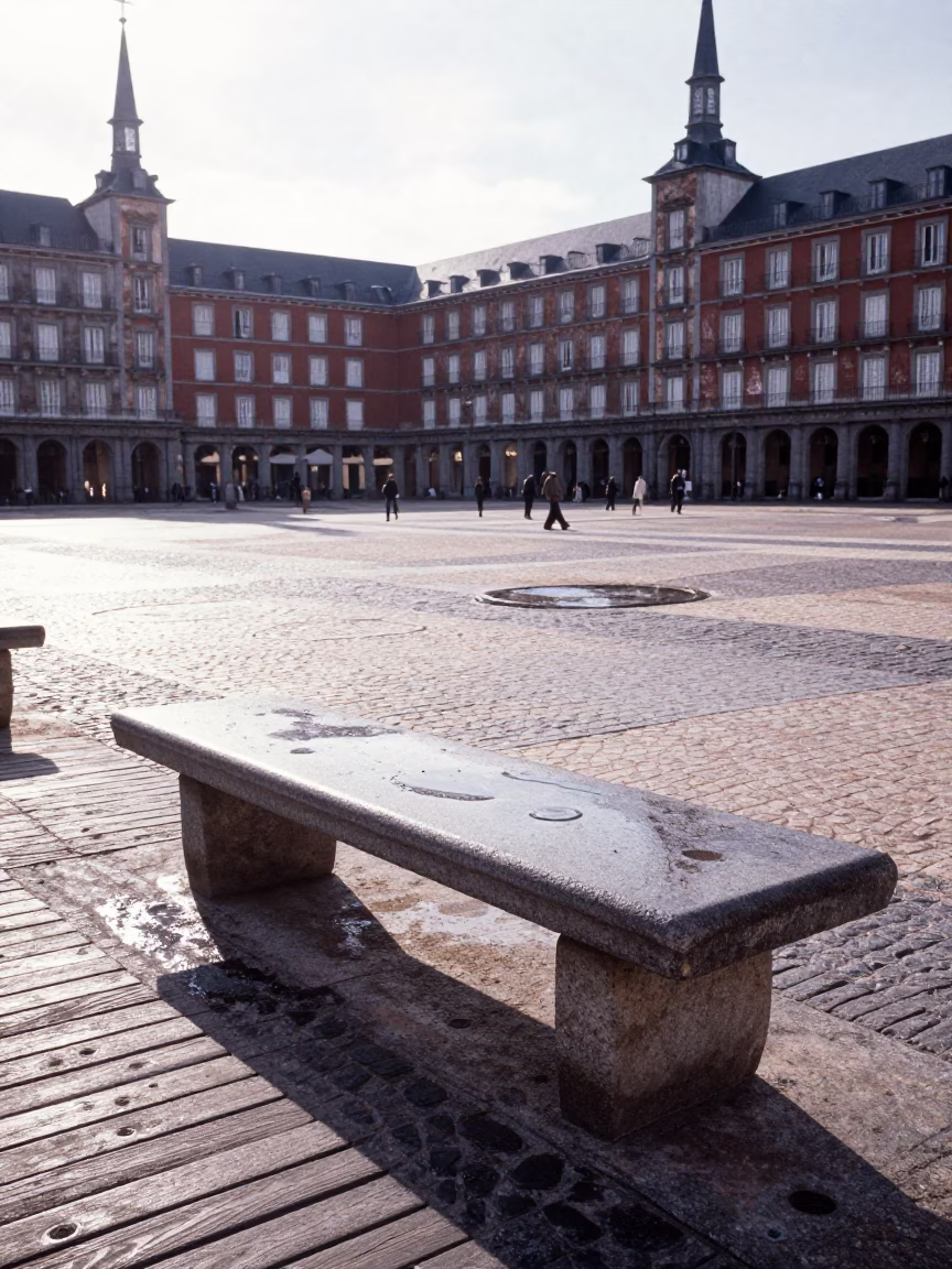Madrid Morning Scene at Bright Midmorning Light in in Madrid, Spain