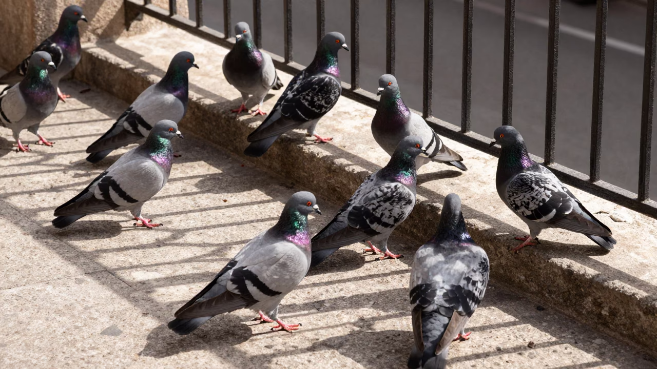 Madrid Pigeons at Afternoon Light in in Madrid, Spain