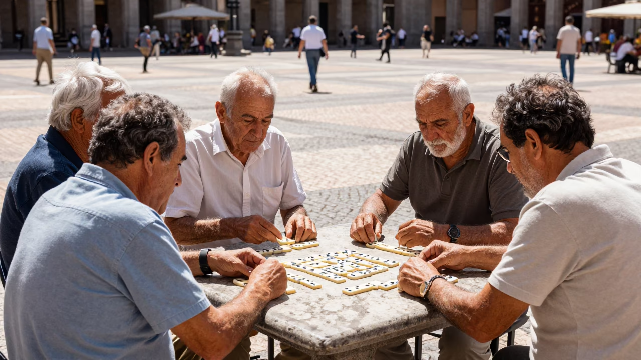 Madrid Plaza Scene at The Flat Glare Of Noon Light in in Madrid, Spain
