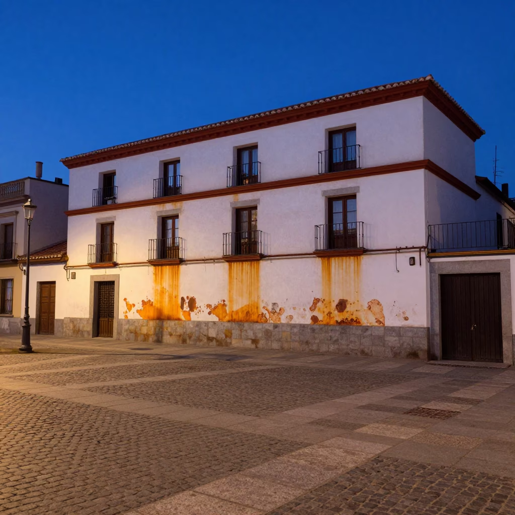 Madrid Spain Blue Hour Street Scene with Rust and Porcelain in in Madrid, Spain