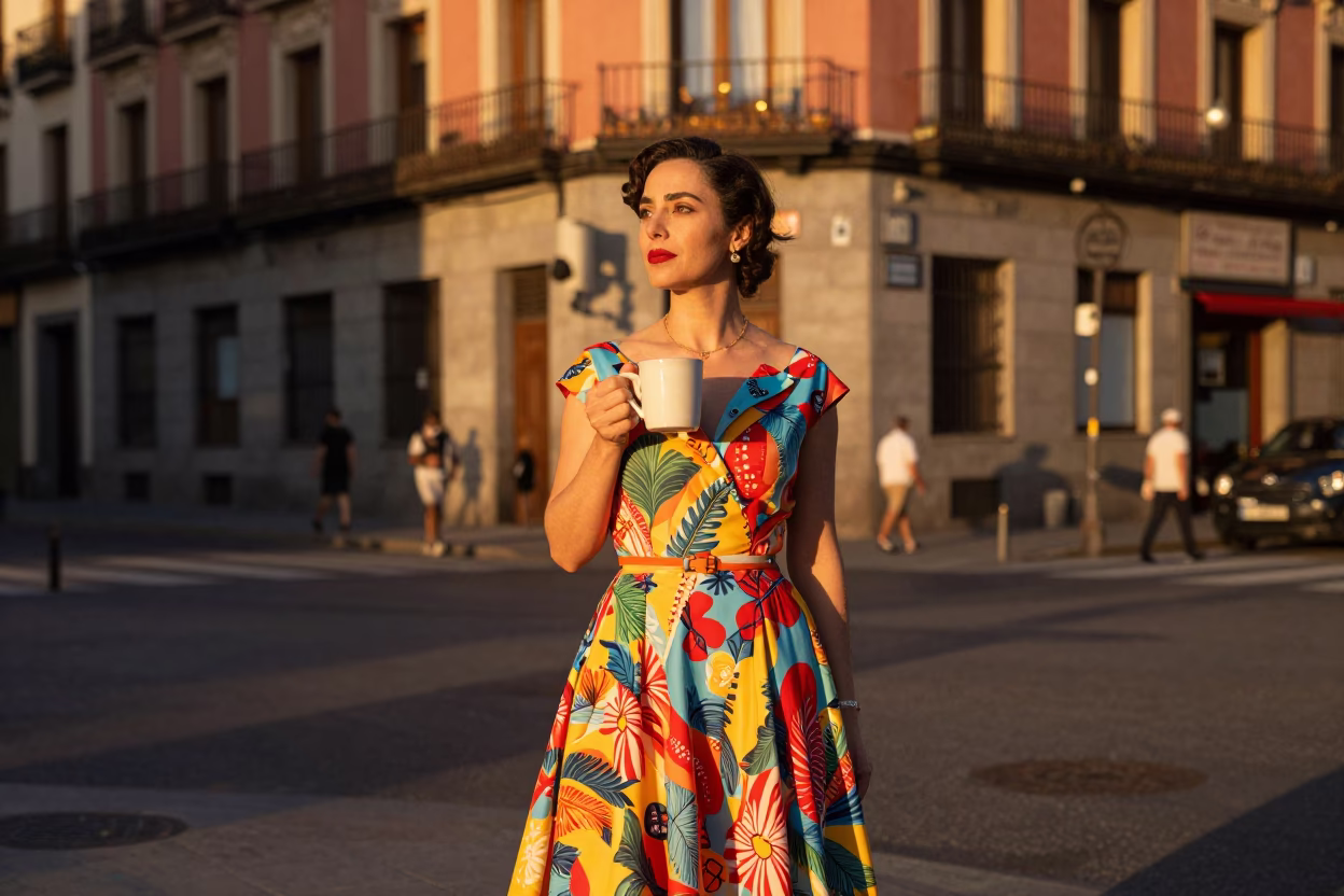 Madrid Spanish Woman at Honeyed Evening Light in in Madrid, Spain