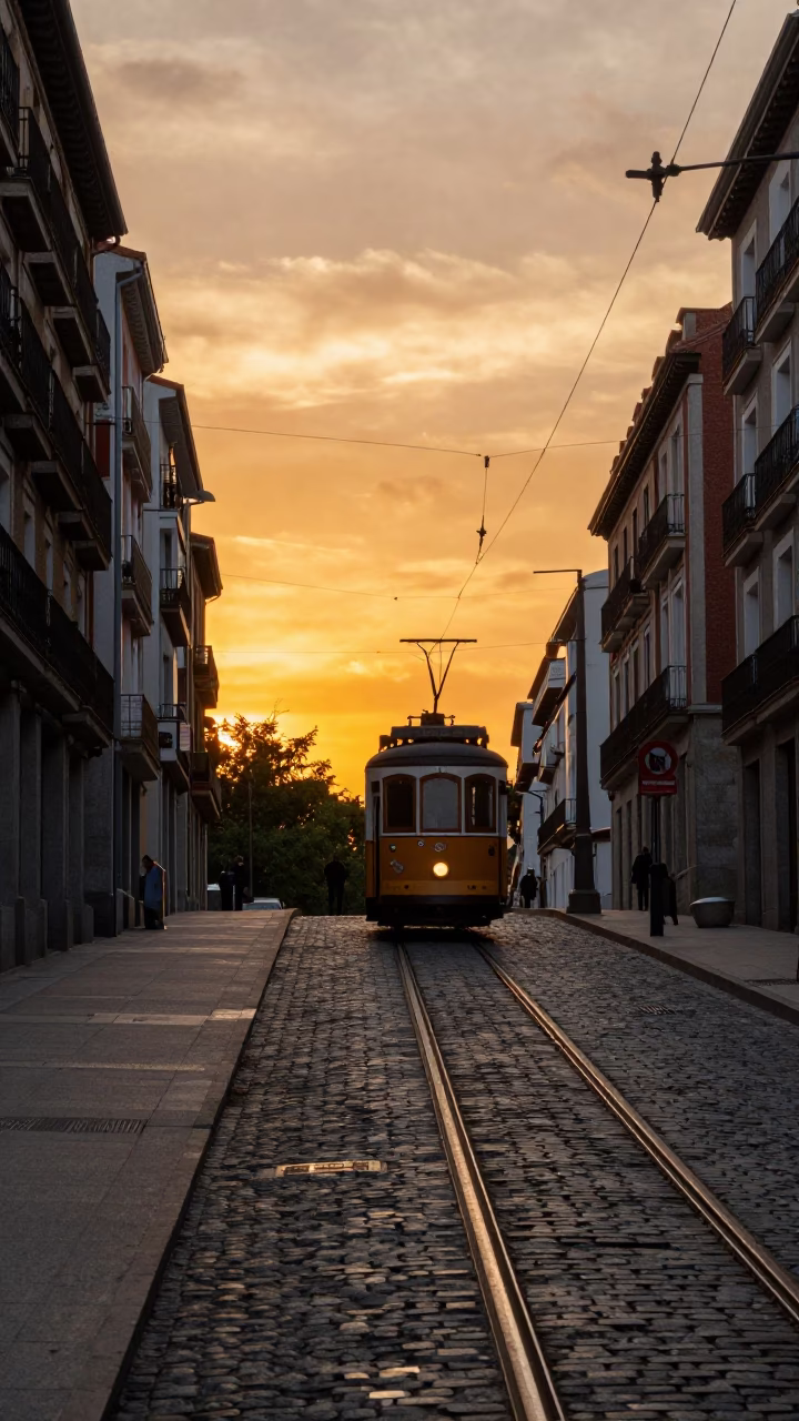 Madrid Steep Hill at As The Sun Drops Toward The Horizon in in Madrid, Spain