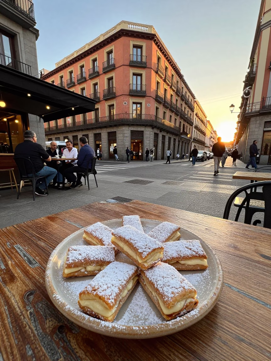 Madrid Street Scene at Golden Hour in in Madrid, Spain