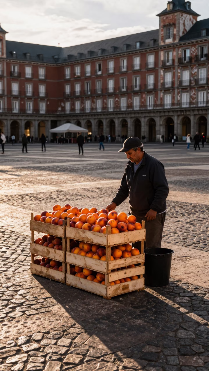 Madrid Street Scene at The Late Afternoon Light in in Madrid, Spain