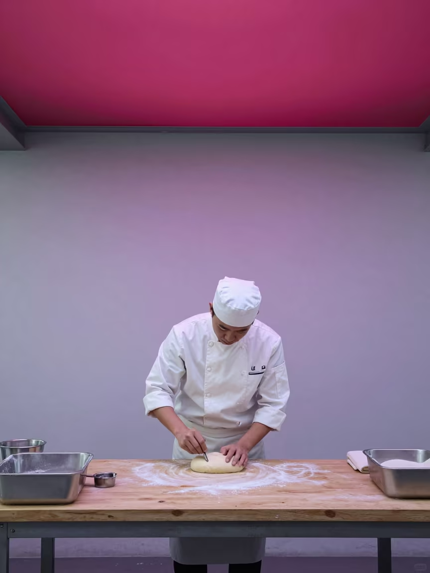 Magenta Sky Baker Scores Dough in Winter Atelier in in an atelier in Ulsan