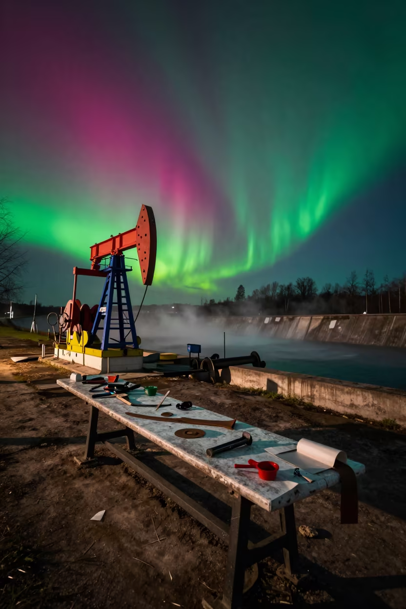 Magenta Sky Over Riga Pumping Station Bench in along a dam spillway near Riga