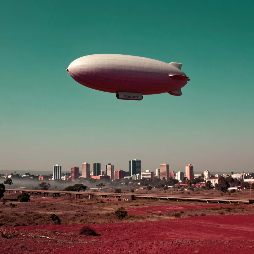 Magenta Sky Zeppelin Over Masvingo Causeway in on a wind-open causeway near Masvingo