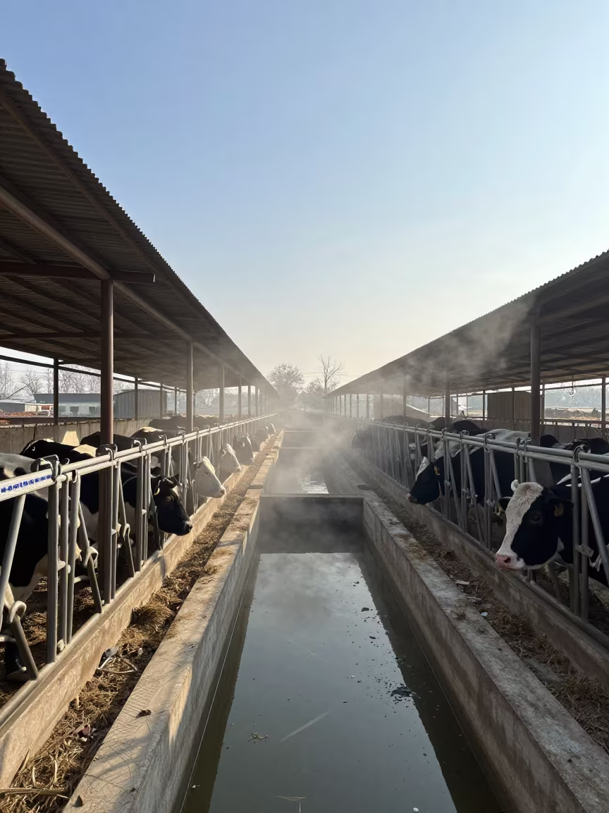 Magnet Strip Chute for Cattle in Hubei Winter in near a windbreak and water trough in Hubei