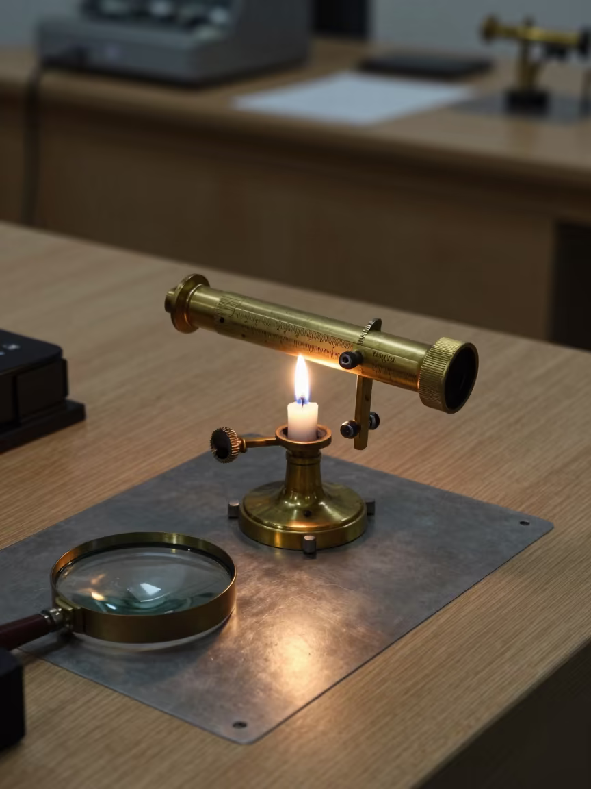 Magnifying Glass on Oak Lab Bench in inside an observatory control room in Antalya