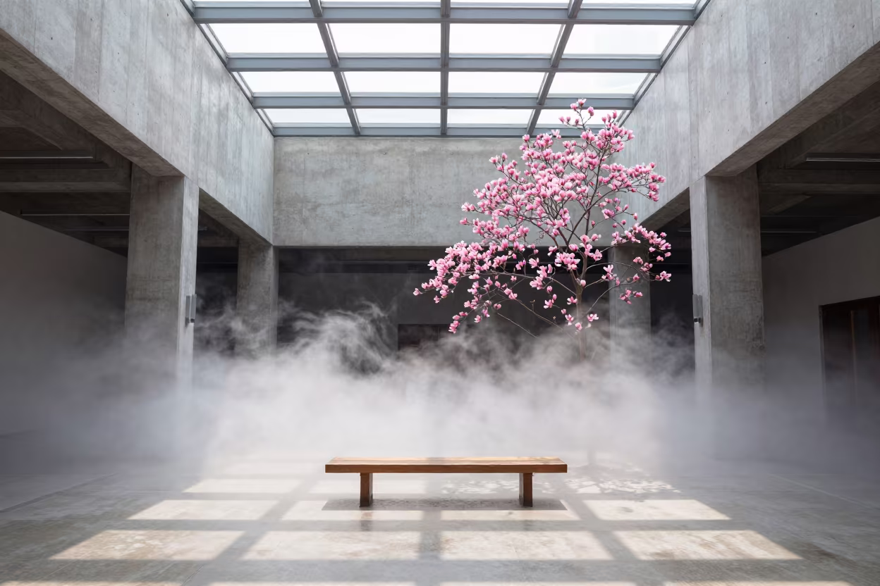 Magnolia Bench in Guangzhou Fog Atrium in inside a vaulted atrium in Liwan, Guangzhou
