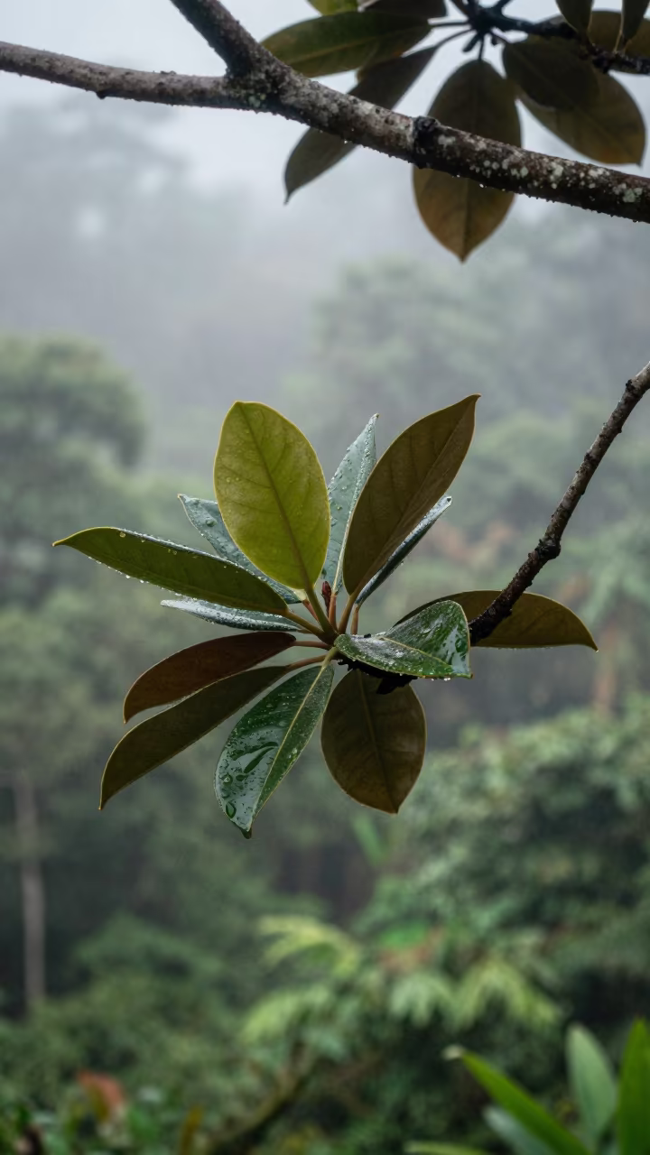 Magnolia Branch Dawn Fog Gabon Wet Season in in Gabon