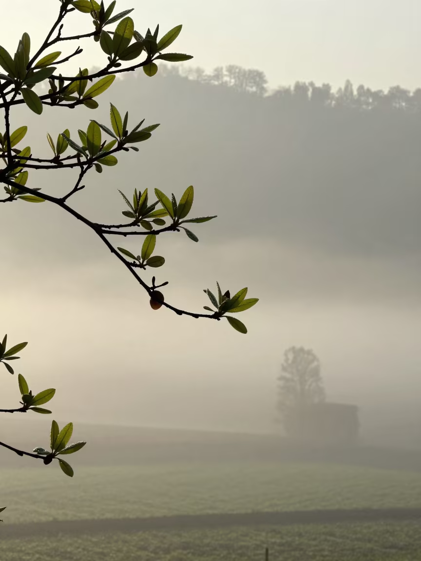 Magnolia Branch Dawn Fog Veneto Landscape in in Veneto
