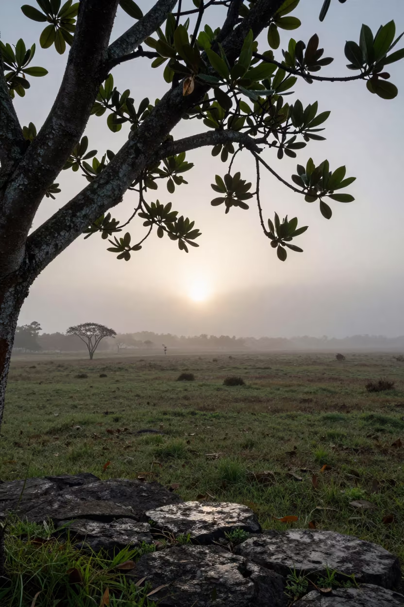 Magnolia Branch Dawn Light in Venezuelan Meadow in in a bloom-heavy meadow in Venezuela