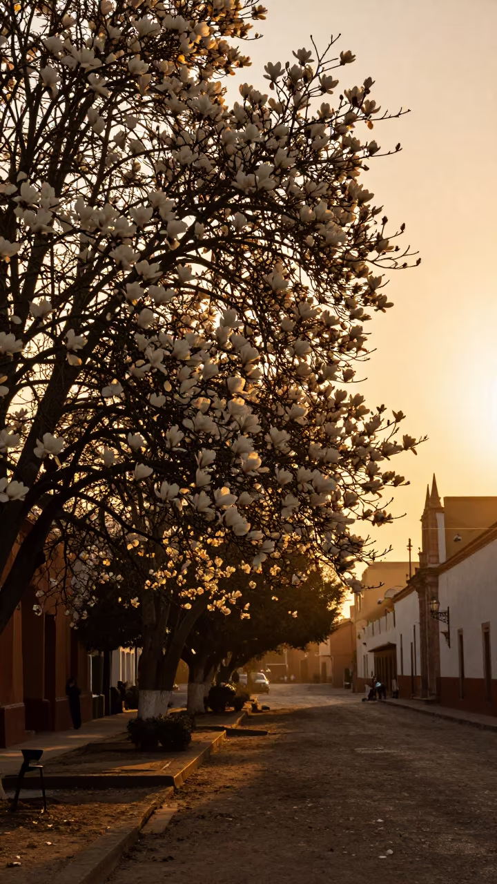 Magnolia Tree in Bloom at Irapuato Sunset in near Irapuato