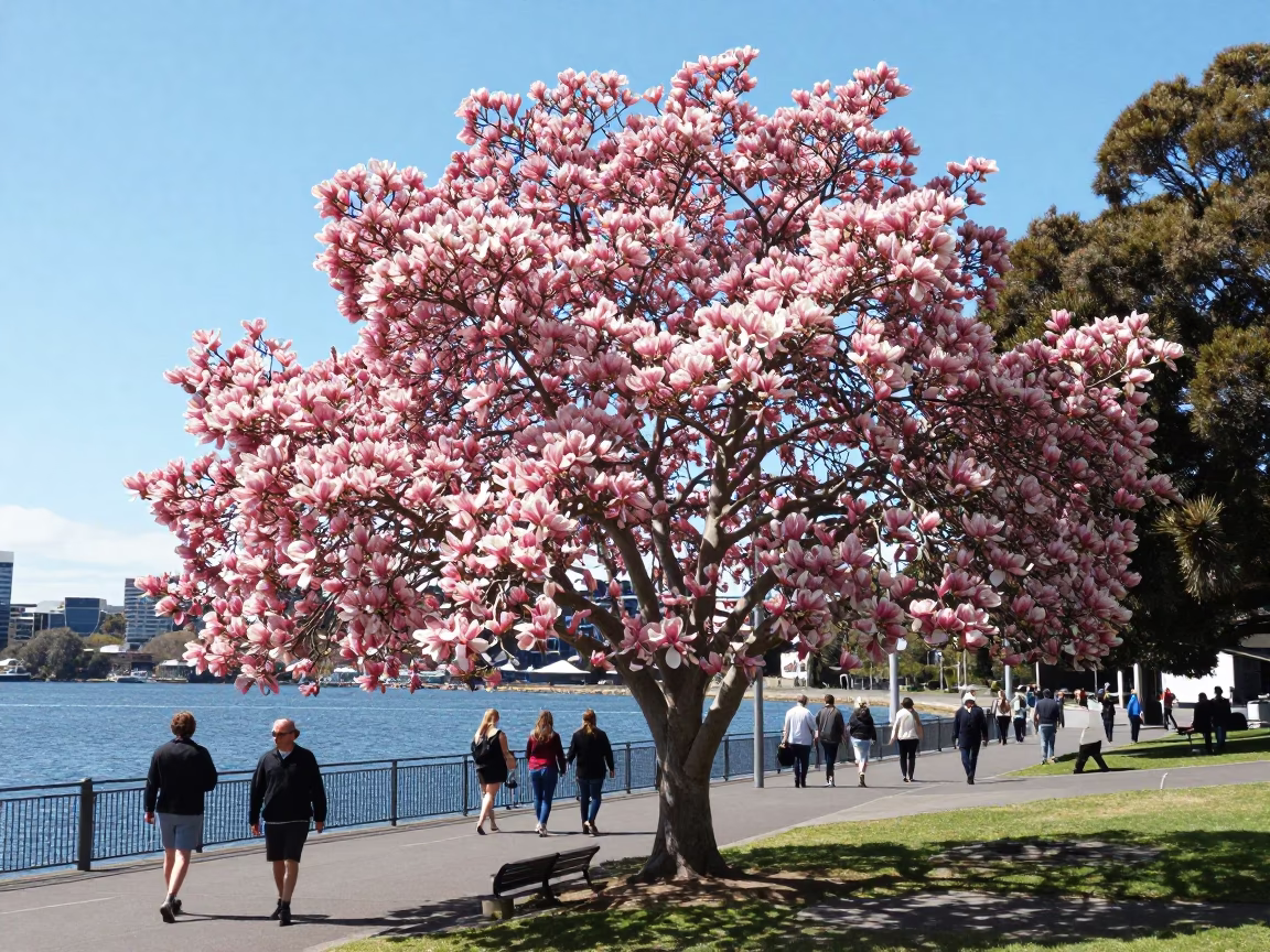 Magnolia Tree in Hobart at Midday Light in in Hobart, Tasmania, Australia