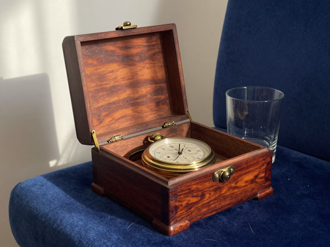 Mahogany Chronometer Case on Velvet Chair in on a velvet chair near Irkutsk