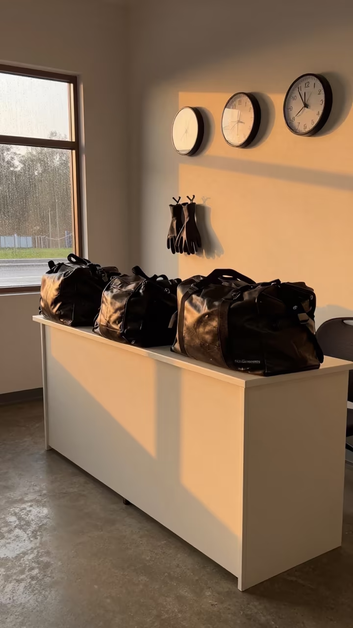 Maiduguri Gym Corner Golden Hour Rainy Season in at a gym check-in desk in Maiduguri