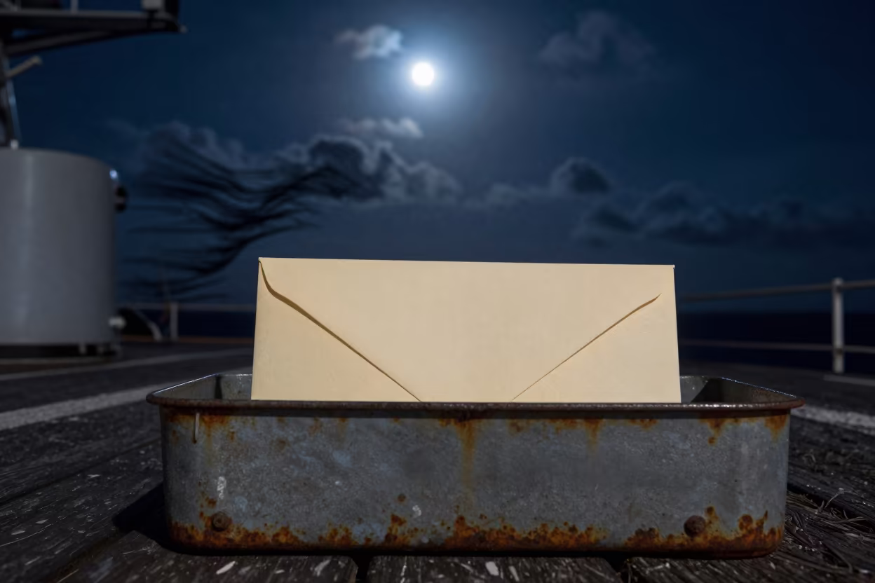 Mail Card Tray on Naval Deck Night in on a naval deck in rough wind in Jaunpur