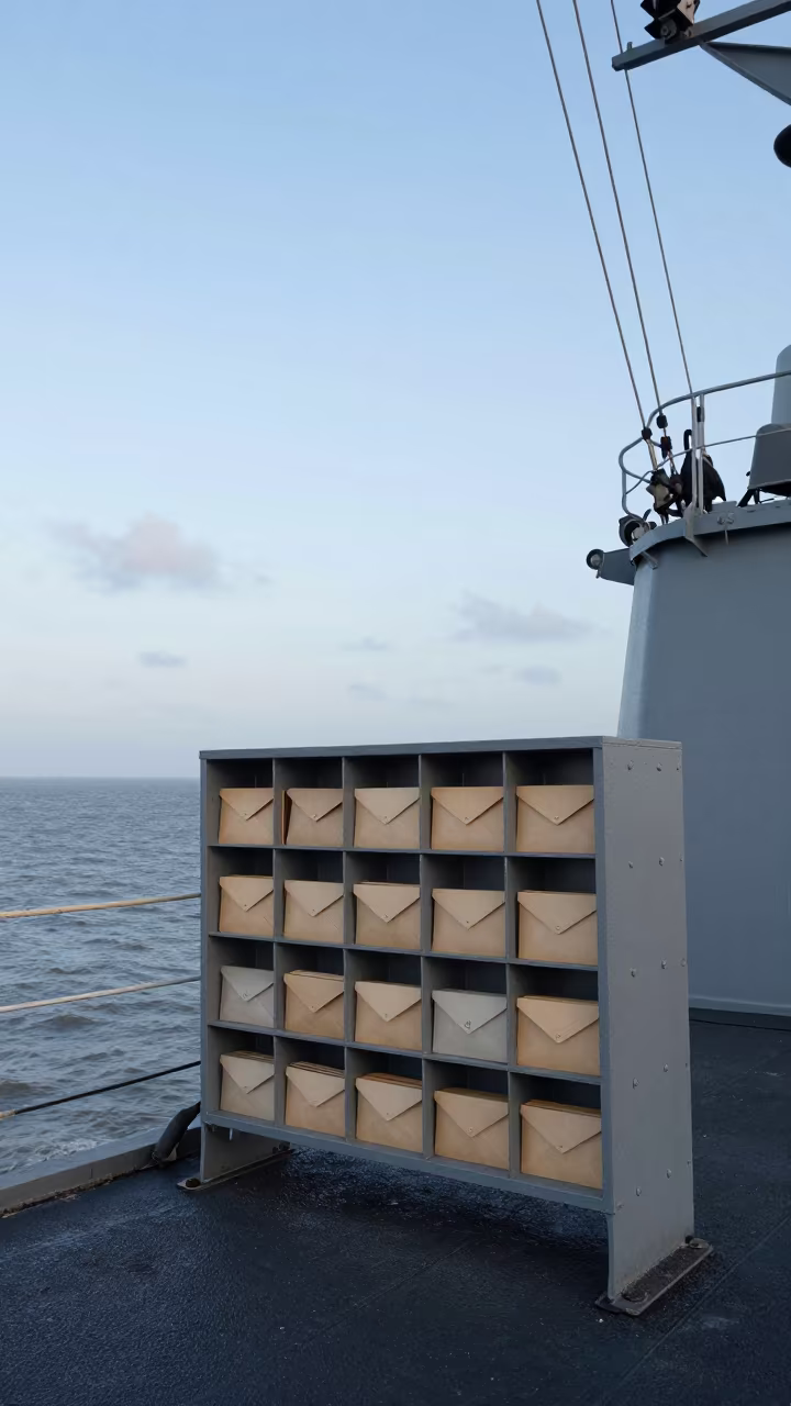 Mail Hold Shelf on Naval Deck Early Morning in on a naval deck in rough wind in Texas