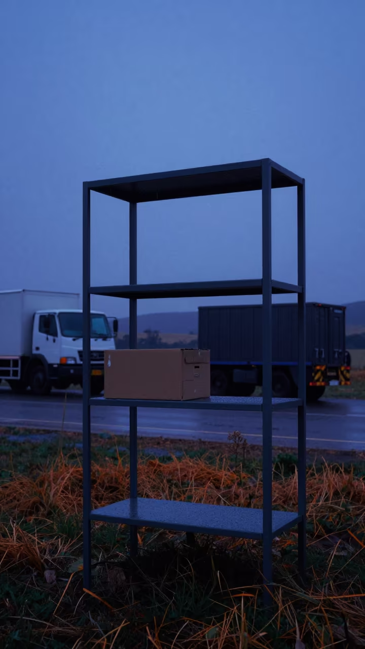 Mail Hold Shelf in Stellenbosch Twilight Drizzle in beside a convoy halt on open ground in Stellenbosch