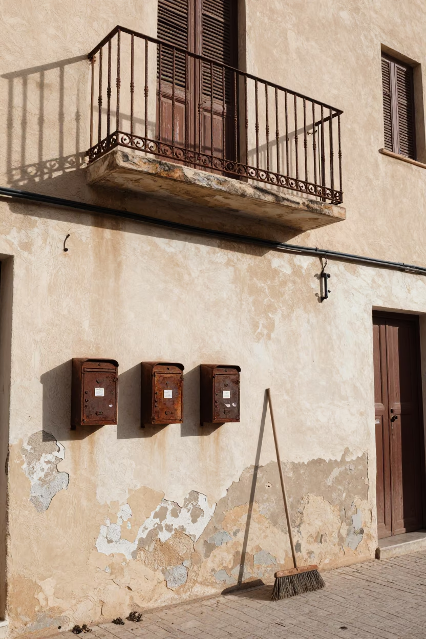 Mailboxes And Leaning Broom in Casablanca in in Casablanca, Morocco
