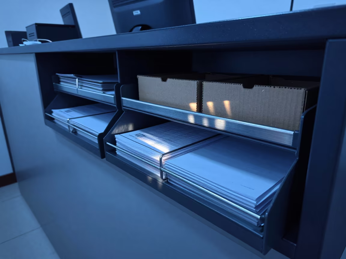 Mailroom Drawer at Cabo Office Twilight in at an office reception desk in Cabo San Lucas