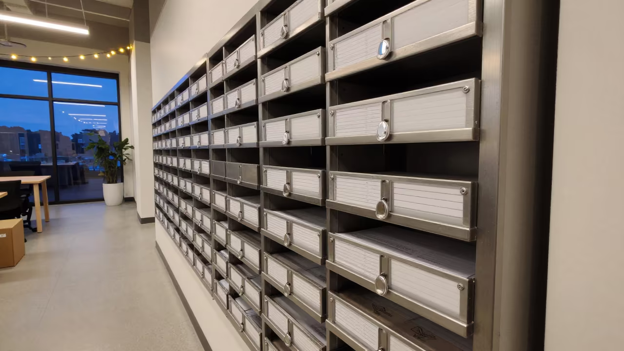 Mailroom Drawer Refill Station in Kahama Office in inside a coworking floor in Kahama