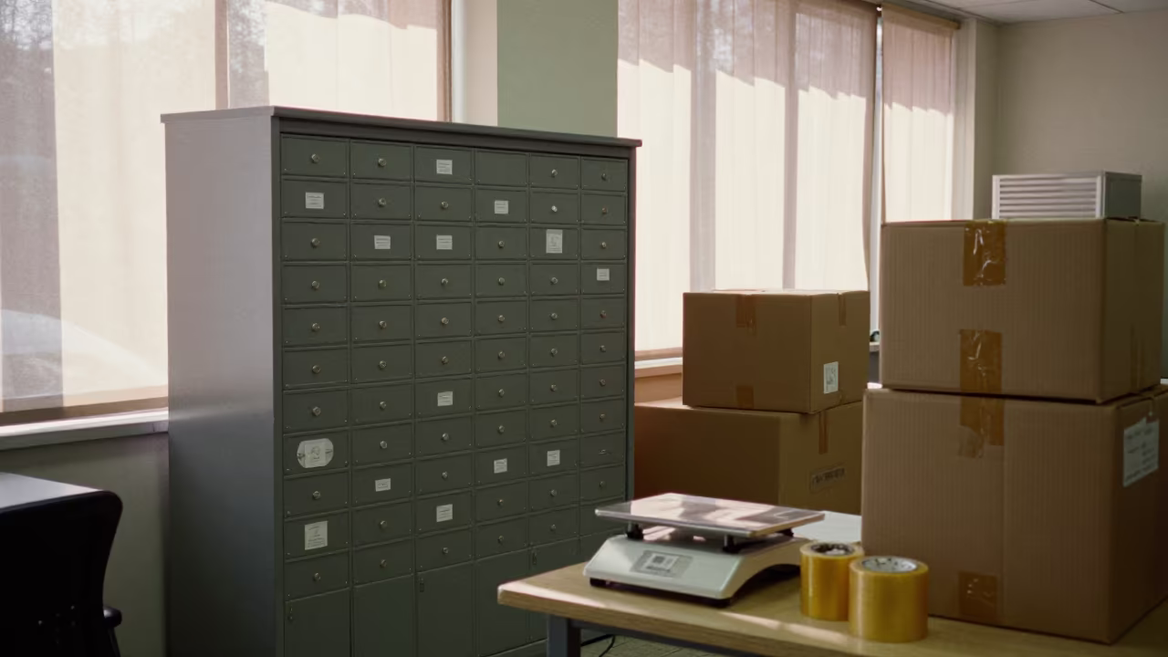 Mailroom Parcel Station Noon Light Ajloun in inside a coworking floor near Ajloun