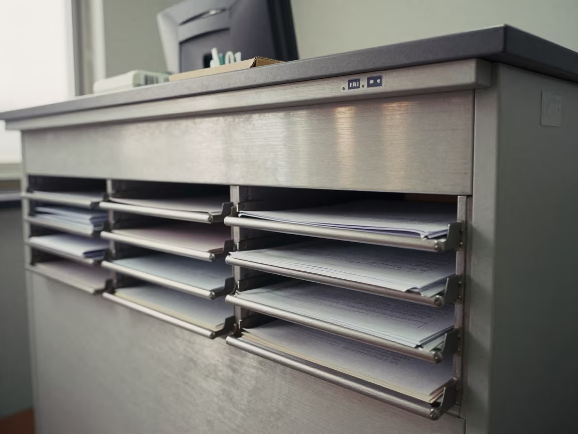 Mailroom Refill Drawer in Jinan Office in at an office reception desk in Jinan