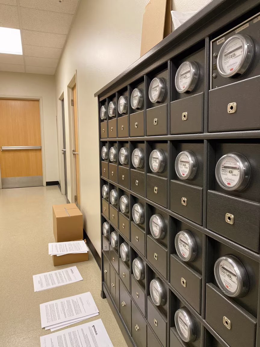 Mailroom Refill Drawer in Late Night Office in inside a conference room in Wallingford, Seattle
