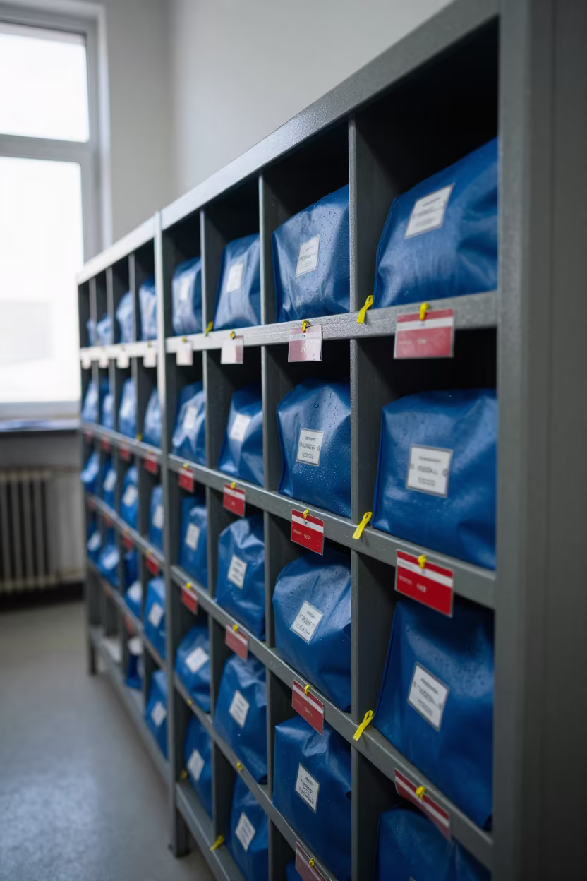 Mailroom Sort Shelf Zip Ties Destination Cards Astana in at a parcel sorting belt in Astana