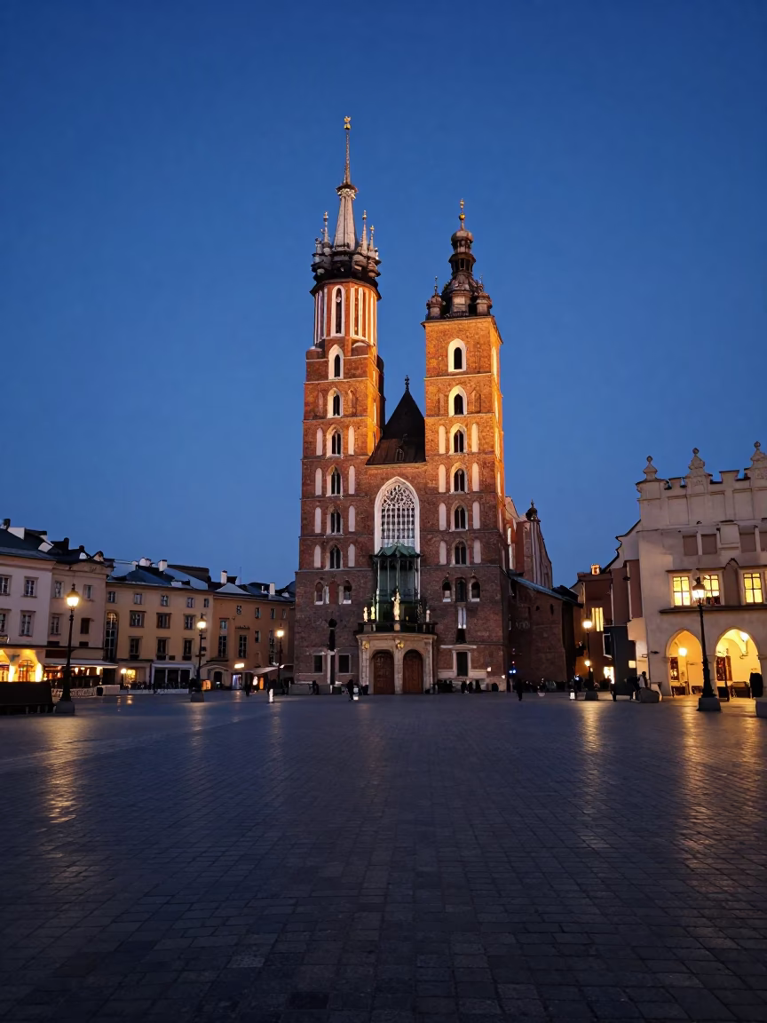 Main Market Square in Krakow at Sunrise Light in in Krakow, Poland