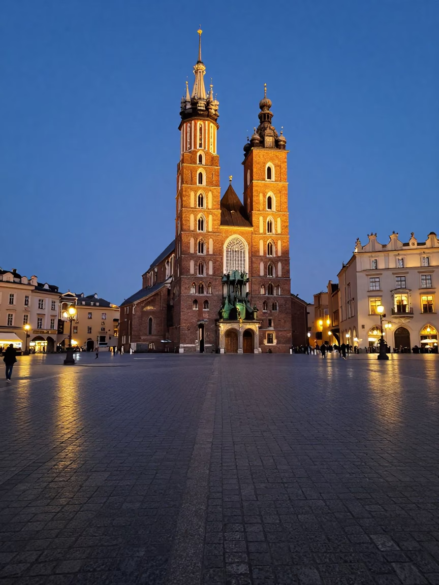 Main Square in Krakow at Sunset Light in in Krakow, Poland