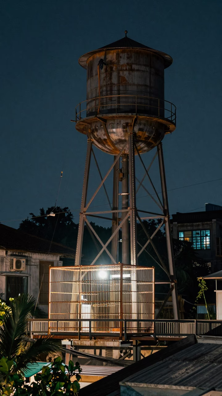 Maintenance Cage in Hanoi at Late At Night Light in in Hanoi, Vietnam