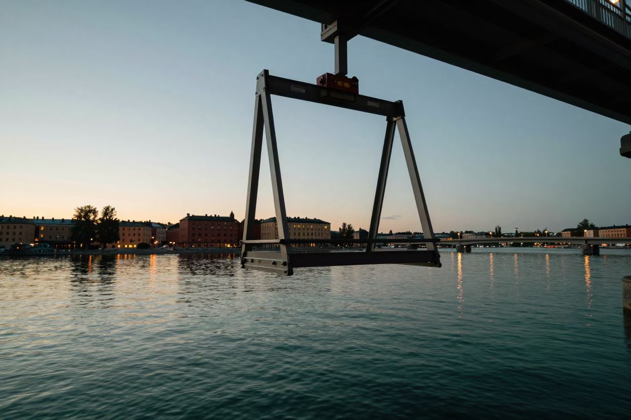 Maintenance Cradle at The Still Hours Before Dawn Light in Stockholm in in Stockholm, Sweden